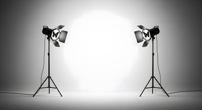 Studio lighting setup with two fresnel lights on white background