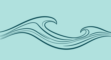 Stylized ocean waves graphic design, flowing water, teal background, minimalist © jas
