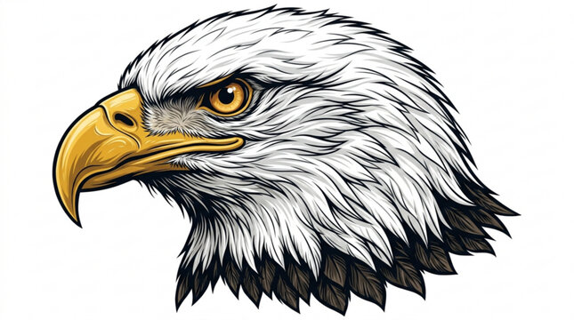 Majestic bald eagle head vector art showcasing detailed white feathers fierce yellow beak and piercing eyes on an isolated background