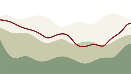 Creative fluid landscape illustration in muted eucalyptus and parchment tones. Dynamic burgundy line on abstract liquid waves, perfect for sustainable branding and web header design.  © faizimunir