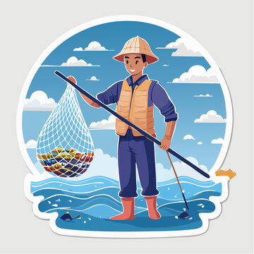 Fisherman with Net Full of Catch