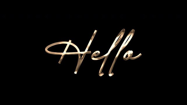 Elegant golden script spelling 'Hello' on black background