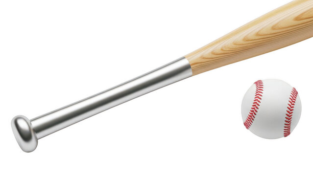 Professional wooden baseball bat and white leather ball with baseball