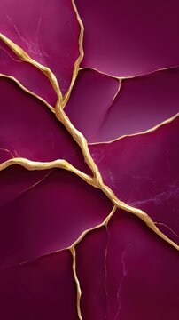 Abstract purple marble texture with elegant gold kintsugi veins