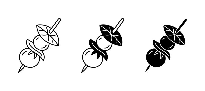 Tomato Basil Skewers, Appetizer Icons, Food Vector Graphics, Simple Line Art