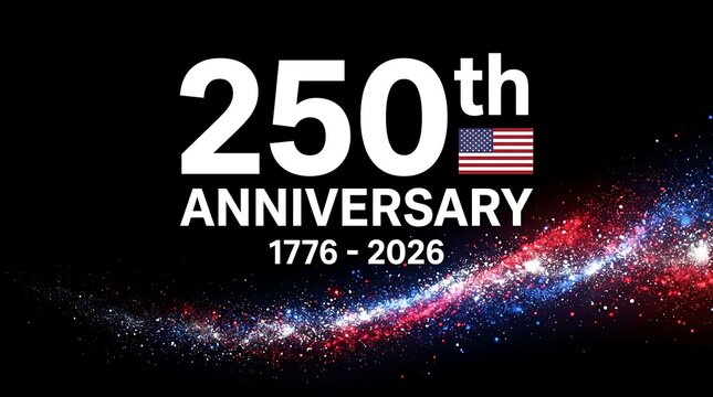 United states 250th anniversary commemoration graphic with american flag and galactic nebula background