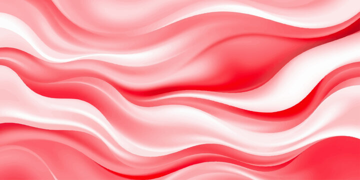 A luxurious red and pink silk background features flowing satin waves and smooth liquid curves in a soft abstract textile design with a light purple motion