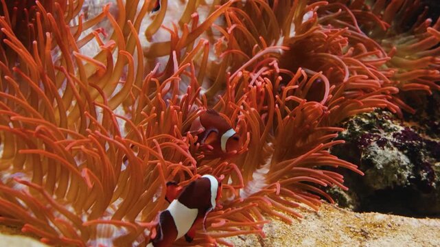 This footage captures the delicate, flowing tentacles of a sea anemone, showcasing the intricate details and vibrant colors of marine life. The anemone gently sways in the current, creating a captivat