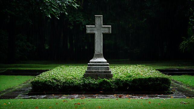 Cross Tombstone in Forest / 森の十字架の墓石