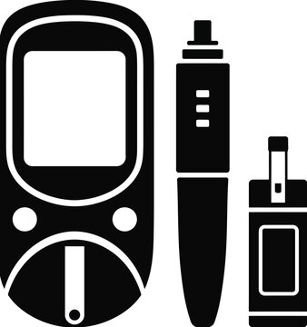 Medical devices collection pager insulin pen and blood glucose meter icon set in black silhouette