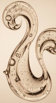 Abstract Clear Gel Swirls with Bubbles, Soft Beige Background