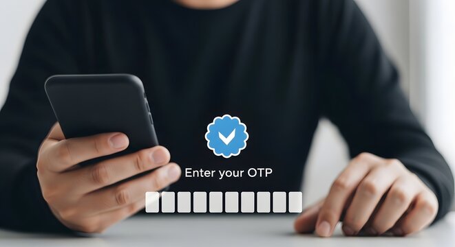 Two factor authentication concept with smartphone and otp input field