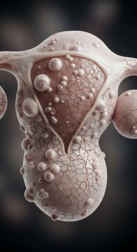 Uterus with Fibroids - A Detailed Anatomical Illustration of Uterine Health.