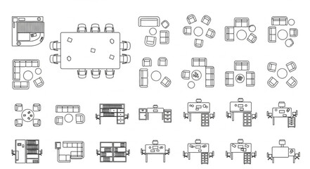 Obraz premium Collection of Architectural Floor Plans for Office and Home Spaces.