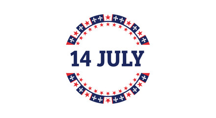 Obraz premium 14 July Text with American Flag Border - Independence Day Celebration Graphic