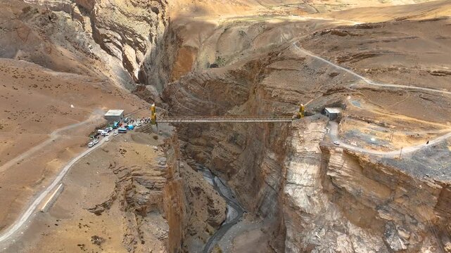 Famous Chicham Bridge aerial landscape, Spiti Valley mountain road India
Suspension bridge in Himalayas, Chicham Bridge drone photography
Scenic drone view of Chicham Bridge and Spiti Valley mountains