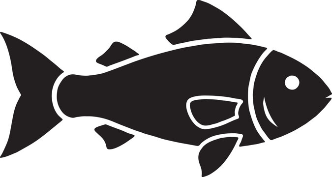 Black silhouette of a fish with black and white fish icon white background silhouette isolated illustration wildlife creature underwater freshwater saltwater minimalist