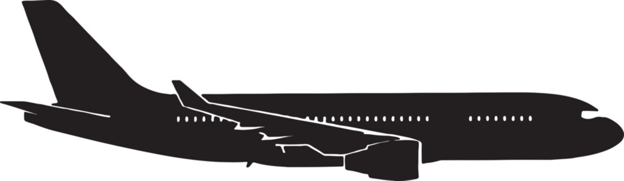 Side view black silhouette of a passenger airplane in flight symbolizing air travel aviation global transportation with airplane aircraft aviation transport passenger commercial