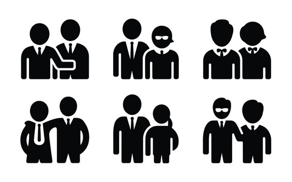 Collection of minimalist black silhouette icons representing father and child relationships family bonding and parental care presented in a clean modern graphic design style