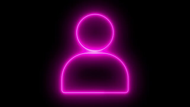 A striking neon pink outline of a generic person radiates a vivid glow against a black background, representing user profiles, digital identity, and modern communication with a vibrant aesthetic