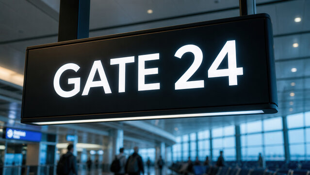 Illuminated Gate 24 Sign In Modern Airport Terminal