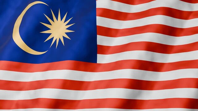 3d animated Malaysia Flag waves gently in a breeze and is repeatable