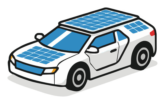 Solar powered electric car perspective illustration. Generative AI