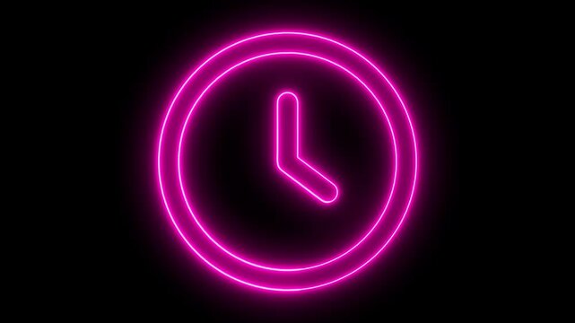 Vibrant pink neon clock face with a minimalist aesthetic set against a dark black backdrop representing the concept of time and punctuality