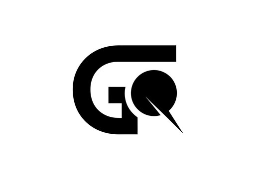 Minimalist black GQ monogram logo design on white background
