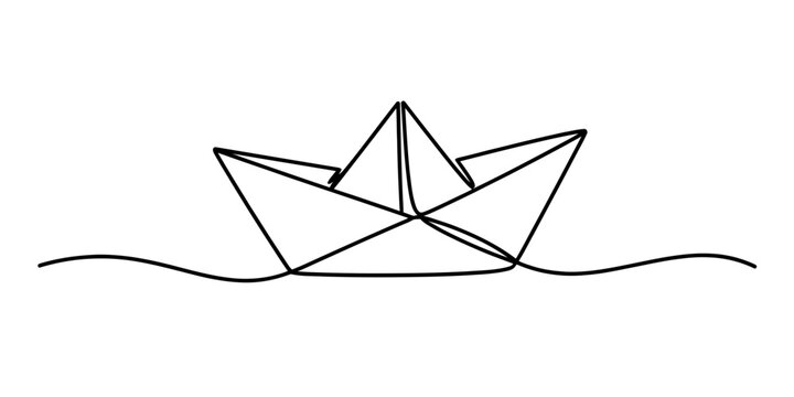 Continuous single line drawing of a paper boat isolated on white background, Vector, illustration