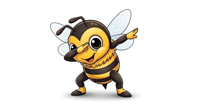 Cute cartoon bee dabbing dance pose illustration.