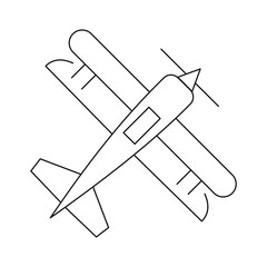 Classic biplane aircraft icon in minimalist line art.Editable stroke, Vector illustration, Line art Icon, Symbols. © K