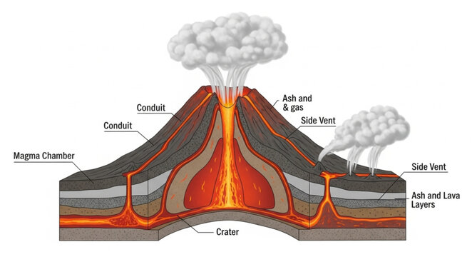 Volcano Eruption Geological Formation Diagram.