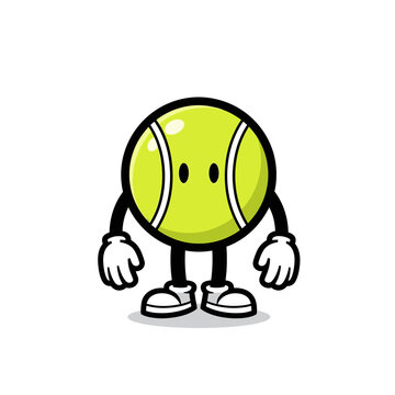 Cartoon Tennis Ball Character with Arms and Legs, Isolated on White