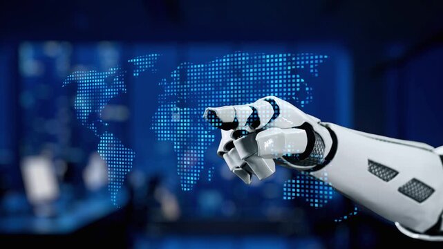 A robotic hand points at a network of digital locks, symbolizing advanced technology in cybersecurity, reinforcing the importance of data protection in a digital age. Synapse