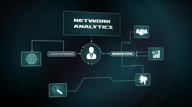 Network analytics and digital marketing strategy, Global connectivity with technical data interface, Professional corporate communication, Futuristic information technology and financial growth charts