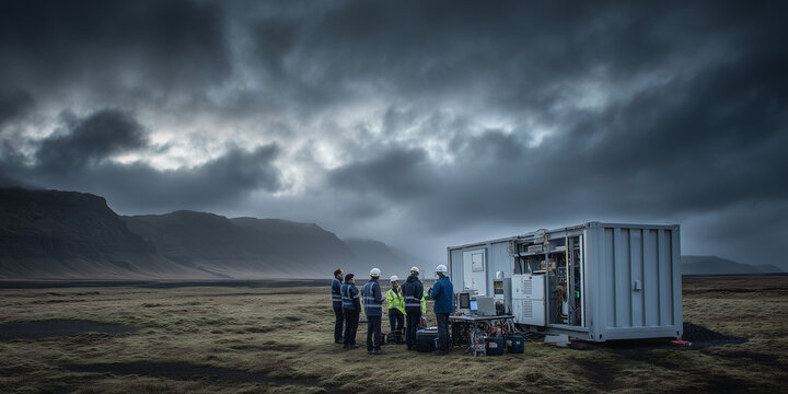 Advancements in battery technology at remote testing site iceland outdoor event dramatic landscape human interaction