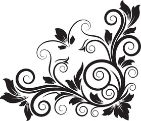 Fototapeta premium Black floral swirl design, ornate leaf pattern, vector illustration, decorative border element