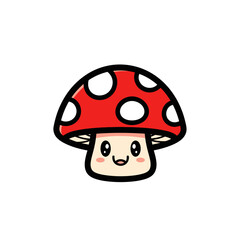 Fototapeta premium Cute Cartoon Mushroom Character with Red Cap and White Spots, Kawaii Style