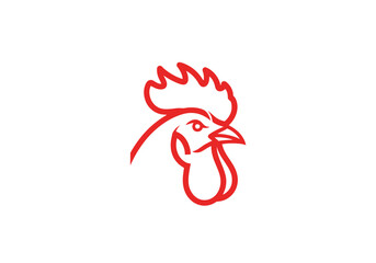 Minimalist red rooster head logo icon on white background © tenor