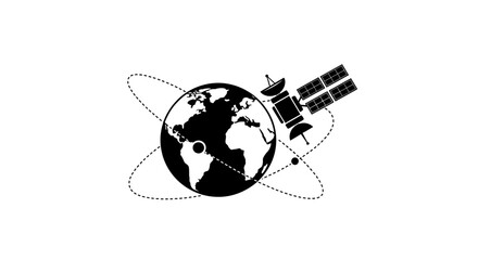 Satellite orbits the Earth, symbolizing global communication and space technology. © jack