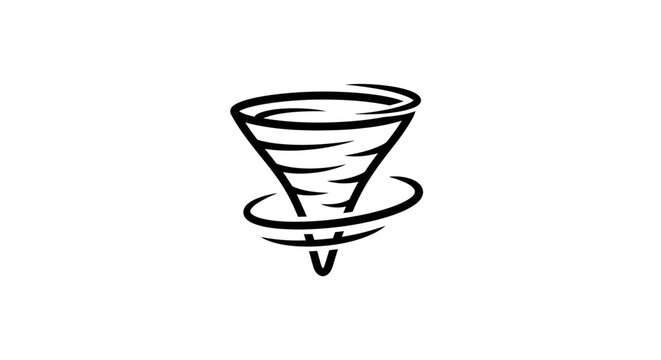 Black and white tornado or whirlwind icon representing powerful weather phenomenon.