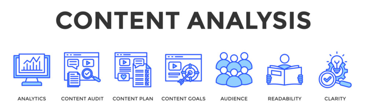 Content Analysis  Banner Web  Icon Set Collection Pack Vector Illustration Concept Containing Analytics, Content Audit, Content Plan, Content Goals, Audience, Readability, Clarity