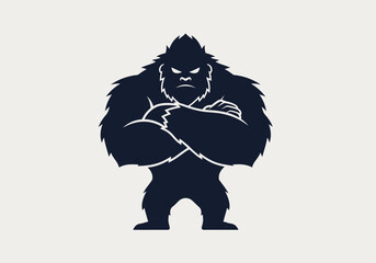 Strong gorilla mascot with crossed arms in minimalist vector style © yan