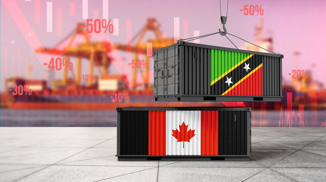 Trade Dynamics: A visual metaphor of global trade, showcasing containers bearing national flags amidst a backdrop of port infrastructure and economic indicators. 