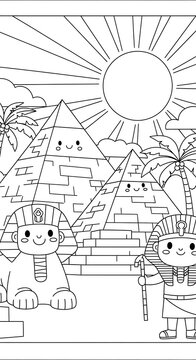 Whimsical Egyptian Adventure - A Coloring Page for Kids.