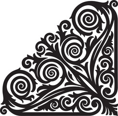 Fototapeta premium Ornate black floral corner border, decorative swirl design, elegant vector filigree, intricate leaf pattern
