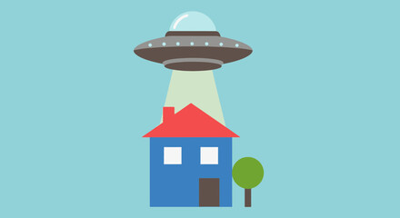 Flying Saucer Abducting House with Beam of Light © Untung