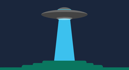 Flying Saucer UFO Beam Lights Up Dark Sky Over Green Hills © Untung