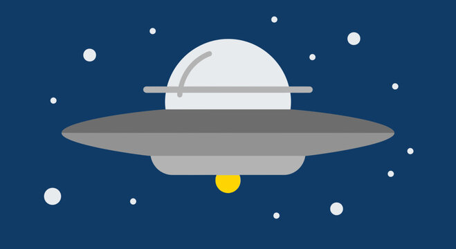 Flying saucer UFO in starry night sky, alien spaceship, science fiction concept